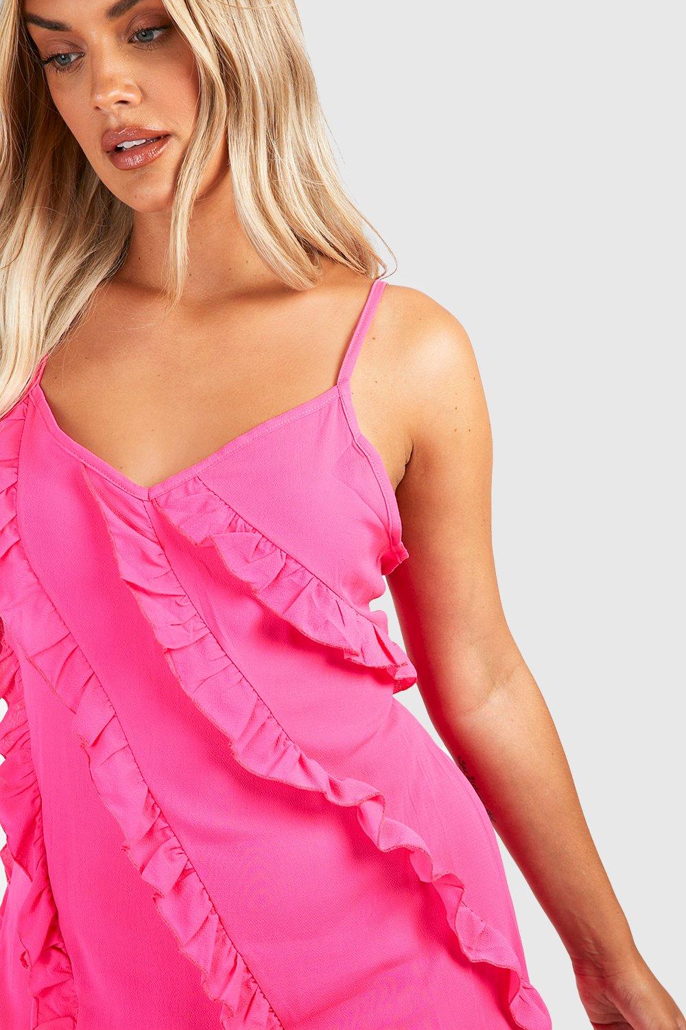 Boohoo pink ruffle on sale dress